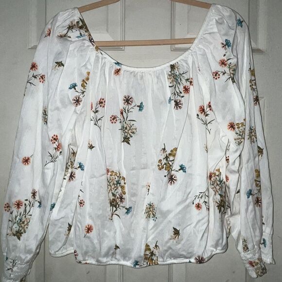 Ana A New‎ Approach Crop Blouse Top Sz L Wild Flowers 100% Cotton LS Nature EUC - Picture 6 of 8